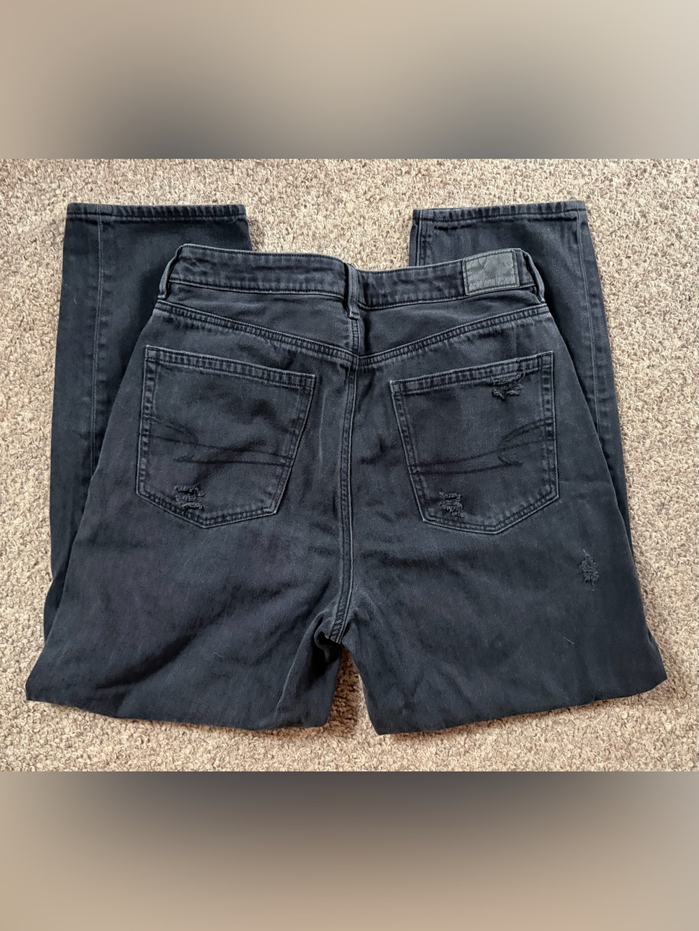 American Eagle Women's Black Distressed Straight Leg Jeans
